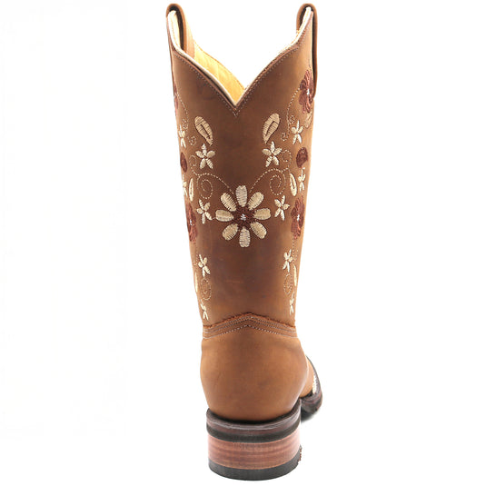 2191 - RockinLeather Women's Crazy Horse Western Boot w/Floral Embroidery