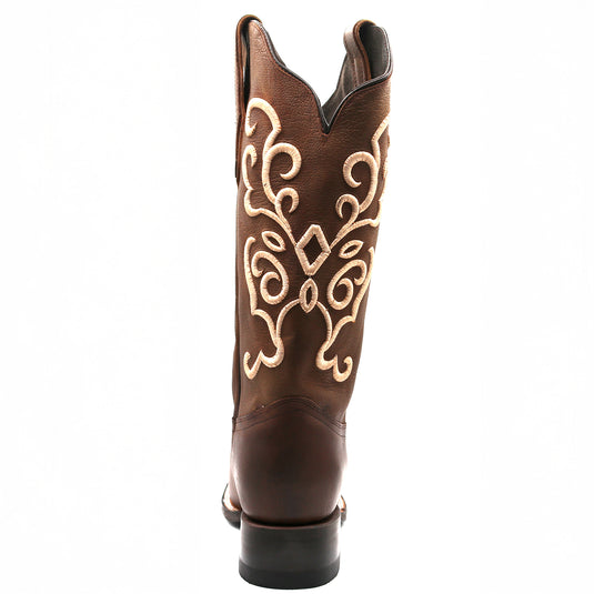 2803 - RockinLeather Women's Gaucho Brown Western Boot w/Raised Embroidery