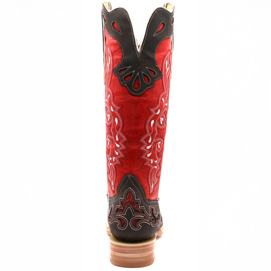 2180 - RockinLeather Women's Tall Distressed Brown/Red Boot With Wide Square Toe