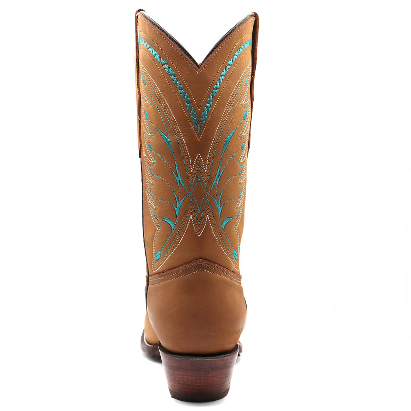 Load image into Gallery viewer, 2214 - RockinLeather Women's Crazy Horse Tan Western Boot With Blue Embroidery
