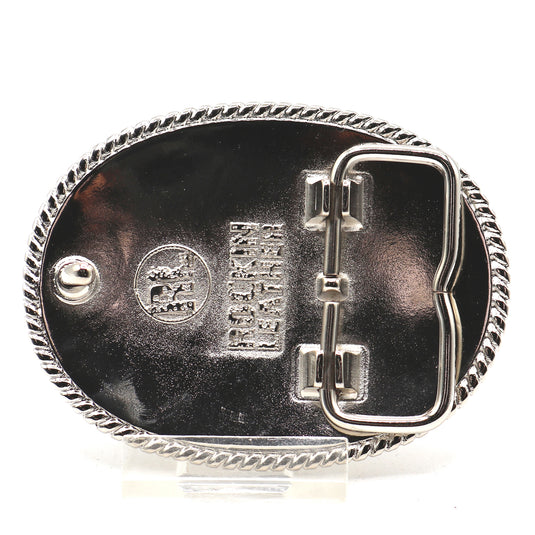 RLB501 - RockinLeather Silver Scrolled Oval Buckle with Gold Edge