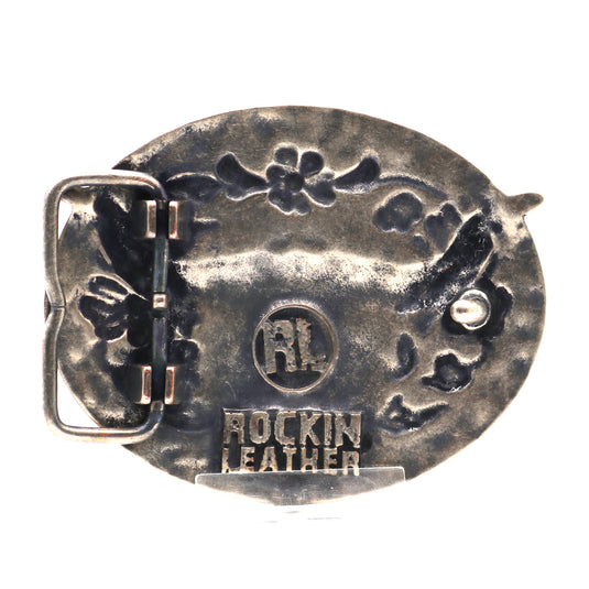 RLB508 - RockinLeather Nickle W/Black Underlay Steer Head Belt Buckle