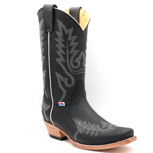 2207 - RockinLeather Women's Black Western Boot With White Embroidery