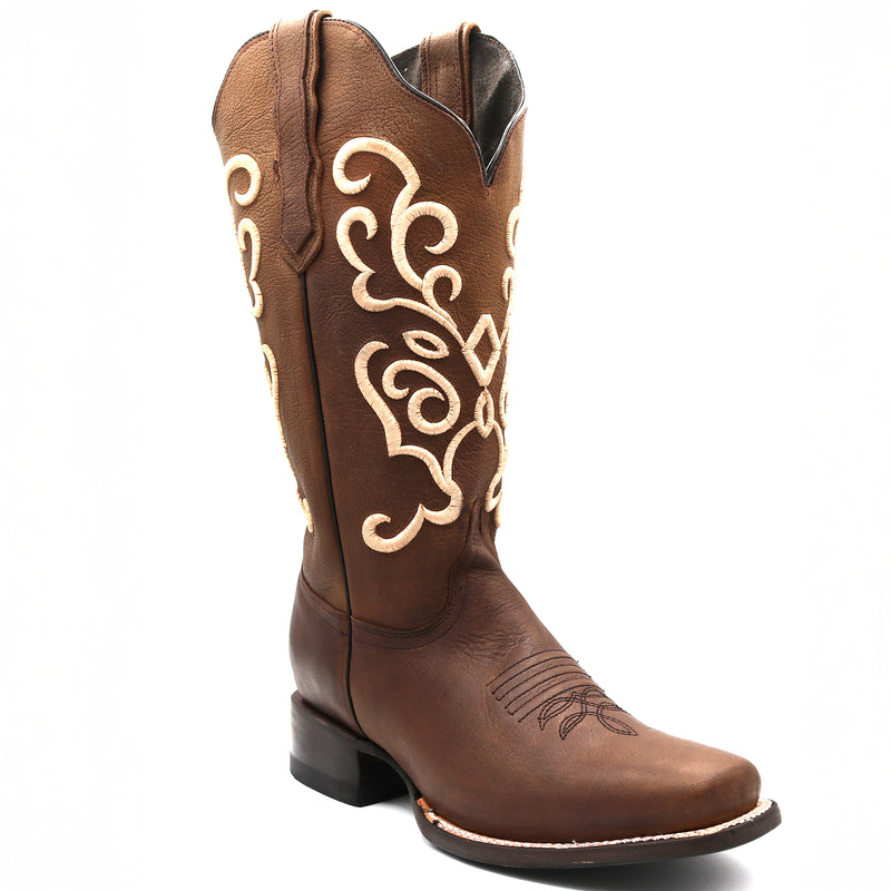 Load image into Gallery viewer, 2803 - RockinLeather Women's Gaucho Brown Western Boot w/Raised Embroidery
