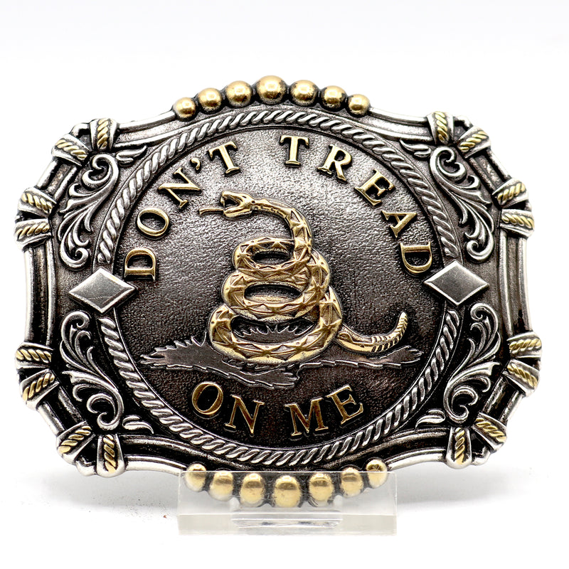 Load image into Gallery viewer, RLB012 - RockinLeather Antique Silver/Gold Don't Tread On Me Belt Buckle
