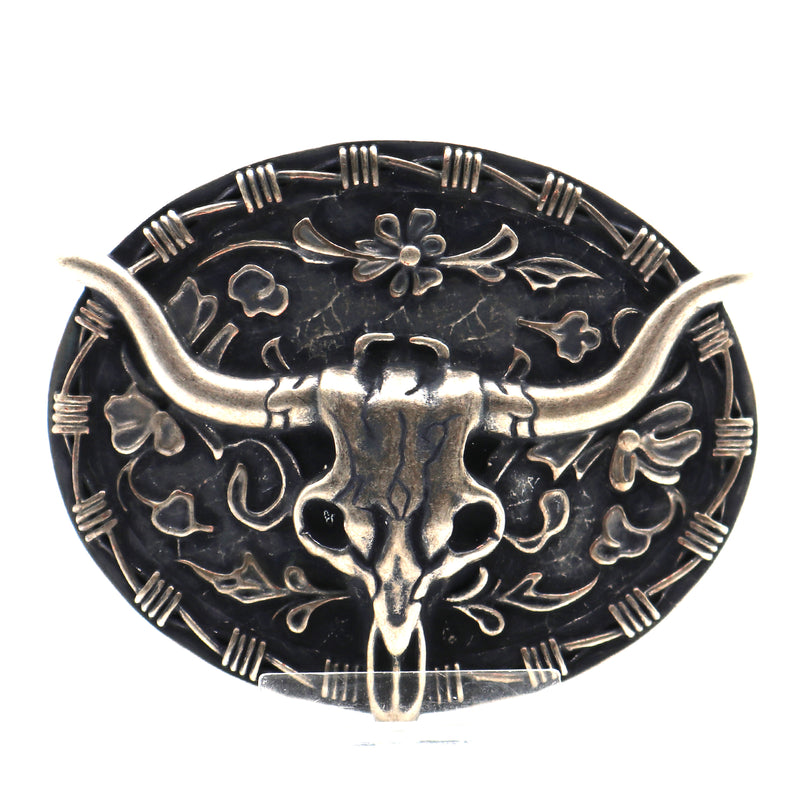 Load image into Gallery viewer, RLB508 - RockinLeather Nickle W/Black Underlay Steer Head Belt Buckle
