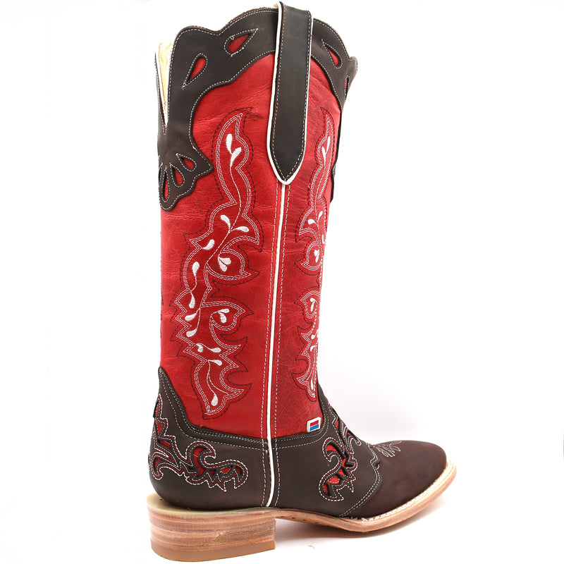 Load image into Gallery viewer, 2180 - RockinLeather Women's Tall Distressed Brown/Red Boot With Wide Square Toe
