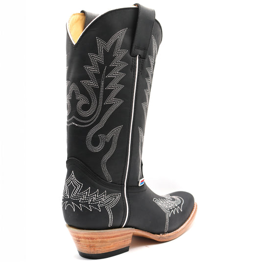 2207 - RockinLeather Women's Black Western Boot With White Embroidery