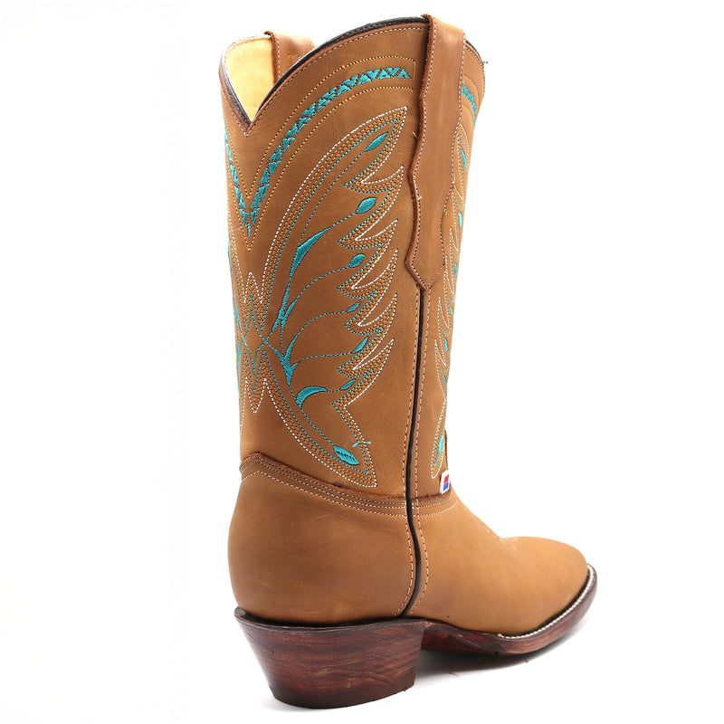 Load image into Gallery viewer, 2214 - RockinLeather Women's Crazy Horse Tan Western Boot With Blue Embroidery

