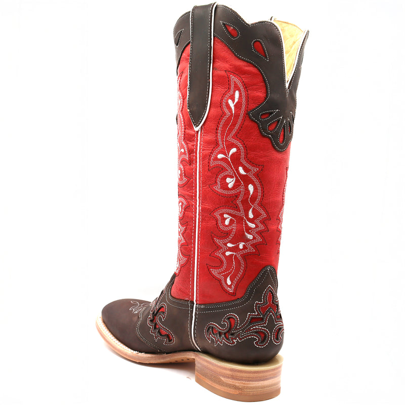 Load image into Gallery viewer, 2180 - RockinLeather Women's Tall Distressed Brown/Red Boot With Wide Square Toe
