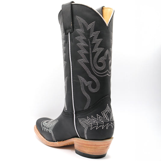 2207 - RockinLeather Women's Black Western Boot With White Embroidery