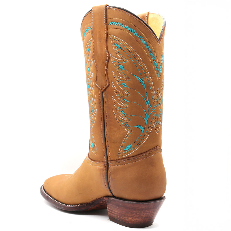 Load image into Gallery viewer, 2214 - RockinLeather Women's Crazy Horse Tan Western Boot With Blue Embroidery
