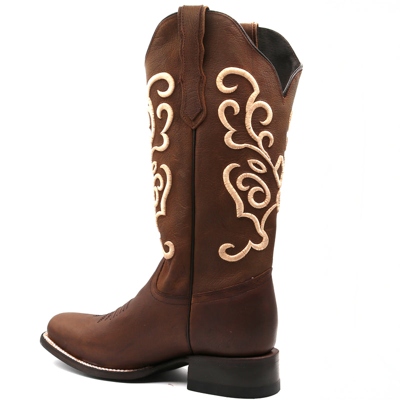 Load image into Gallery viewer, 2803 - RockinLeather Women's Gaucho Brown Western Boot w/Raised Embroidery
