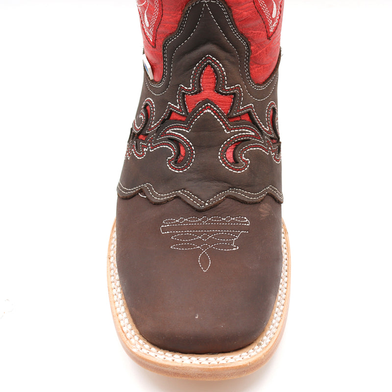 Load image into Gallery viewer, 2180 - RockinLeather Women's Tall Distressed Brown/Red Boot With Wide Square Toe

