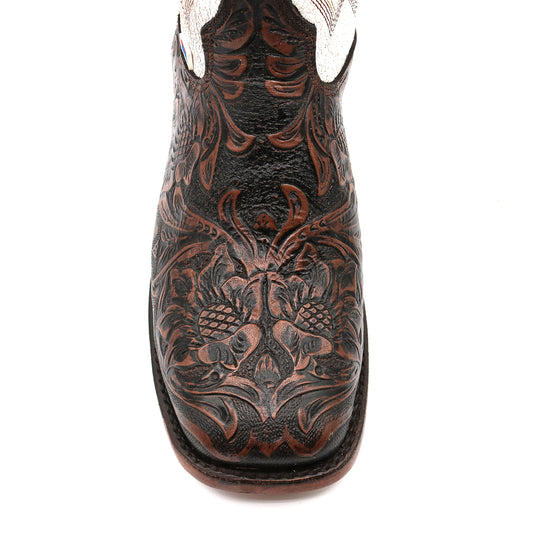 2200 - RockinLeather Women's Floral Leather Stamped Western Boot