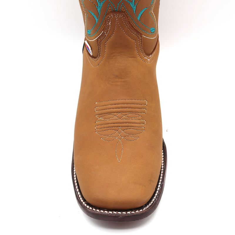 Load image into Gallery viewer, 2214 - RockinLeather Women's Crazy Horse Tan Western Boot With Blue Embroidery
