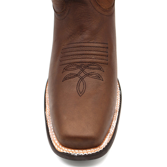 2803 - RockinLeather Women's Gaucho Brown Western Boot w/Raised Embroidery